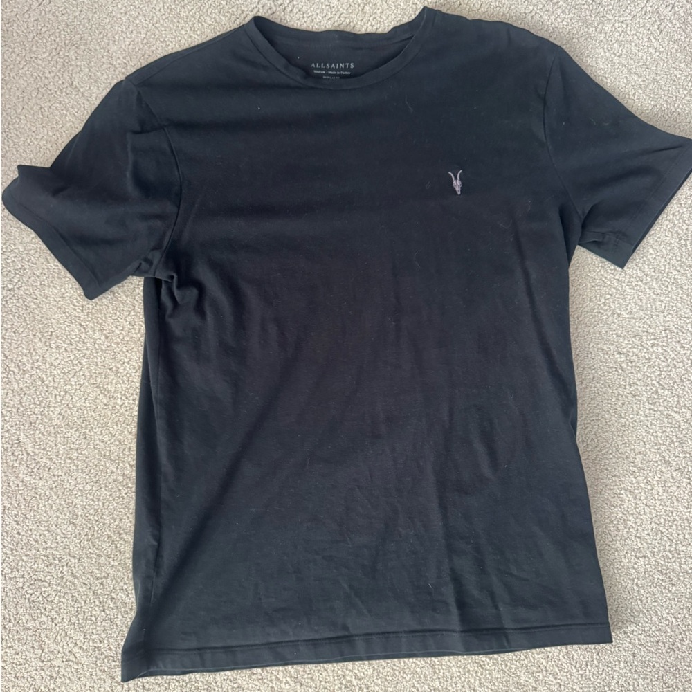 All Saints Black Short Sleeve Crew Tee with Subtle Logo